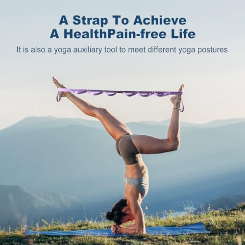 Durable Non-Elastic Stretch Strap for Physical Therapy and Yoga, 10 Loops Stretching Band for Pilates, Flexibility, Exerci...