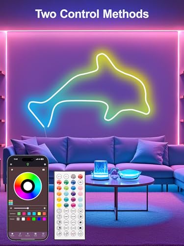 RIYO Neon Rope Lights, 32.8Ft RGB LED Strip Lights - App & Remote Control, Music Sync, IP67 Waterproof, Flexible Neon Ligh...