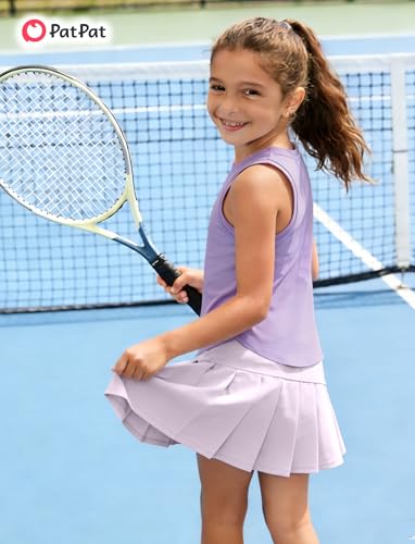PATPAT Girls Tennis Skirt Sets Moisture Wicking Tank Tops and Pleated Skirts 2 Piece Outfits Activewear Sets 5-12 Years