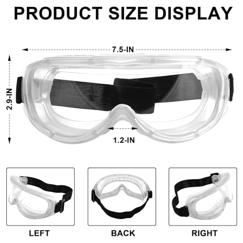 OXG 6 Pack Protective Safety Goggles Anti-Fog, Adjustable Chemical Splash Eye Protection Science Lab Goggles for Women Men