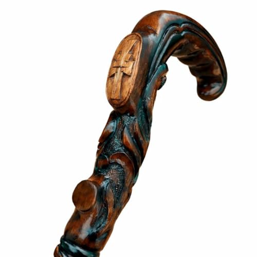 Wooden Christian Cross Engraved Hand Carved Cane - Premium Wood Carved Walking Stick Cane with Ergonomic Palm Grip Handle...
