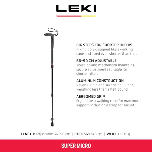 LEKI Super Micro Aluminum Adjustable Lightweight Walking Pole (Single) for Trekking & Hiking