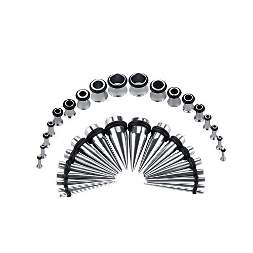 36PC Ear Stretching Kit 14-00G Ear Gauge Stretching Kit Gauges for Ears Stretching Kit Taper and Plugs Kit