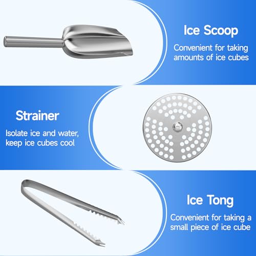 LHD HOME Ice Buckets for Parties 3L Insulated Ice Bucket with Lid Ice Tong Ice Scoop and Strainer for Cocktail Bar Portabl...