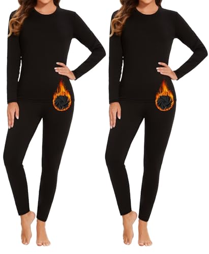 NebuKinex 2 Sets Thermal Underwear for Women Long Johns Ultra Warm Fleece Lined Athletic Base Layer Tops & Bottom Pajama