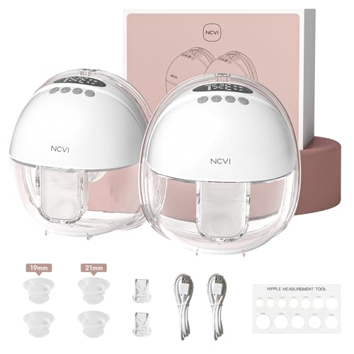 NCVI Hands-Free Breast Pump, Wearable Breastfeeding Pump with 300mmHg Strong Suction, 1400mAh Long Battery, Ultra-Quiet Po...