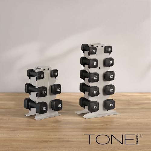 Tone Fitness Neoprene Dumbbell Set with Storage Rack – Non-Slip, Anti-Roll Hand Weights for Home Gym Workouts | 20 lb, 32 ...