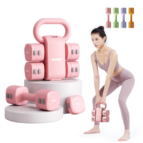 Lightweight Adjustable Dumbbell Kettlebell Set - 4 in 1 Free Weight Set with Kettlebell Grip Converter, Each 2.2 3.3 4.4 ...