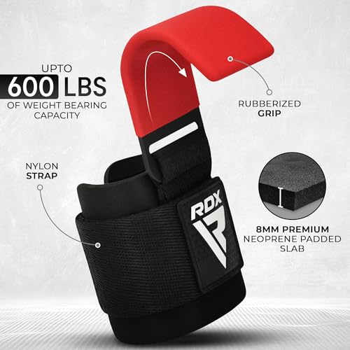 RDX Weight Lifting Hooks for Deadlifting (Pair) - 600Lbs Capacity - 8MM Neoprene Wrist Support Wraps - Grip Enhancer for P...