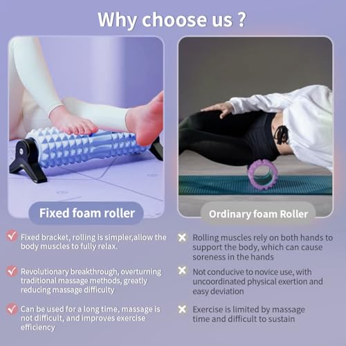 New Upgrade Bracket Foam Roller with Stand for Back Leg Pain, 21 Inch Firm Deep Tissue Muscle Massager for Sore Muscles (B...