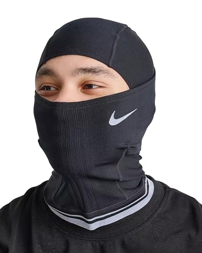 Nike Knit Hyperwarm Hood Unisex – Stylish Striped Knit Thermal Balaclava Face & Neck Warmer for Winter Runs, Rides & Commutes
