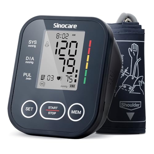 Sinocare Blood Pressure Monitor, Upper Arm BP Machine for Home, Adjustable Cuff 8.6"-16.5", One-Button Operation, Dual Use...