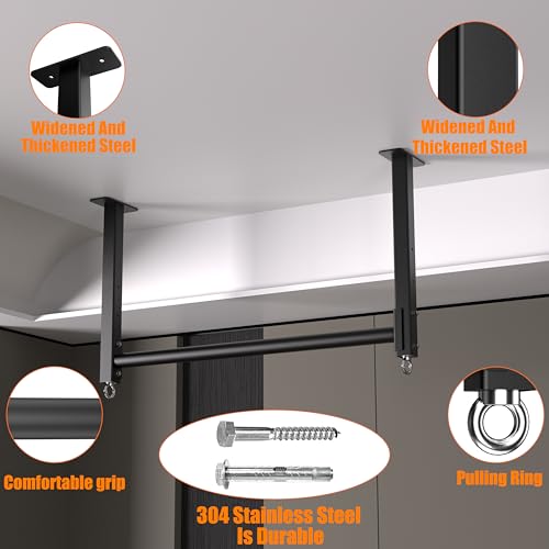 HWOOUSA Ceiling Mounted Pull Up Bar, Heavy Duty 700 LBS Multi Grip Pull Up Bars, 16"/24" Rafter Chin Up Bar, Ceiling Joist...