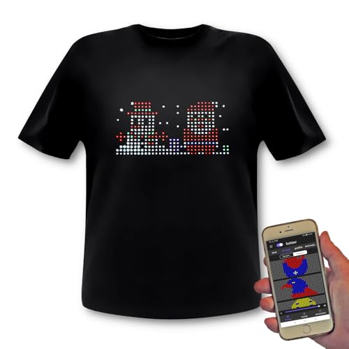 LED t-Shirt with Freely programmable Texts, Graphics & animations Control via Smartphone RGB Display with 512 Pixels