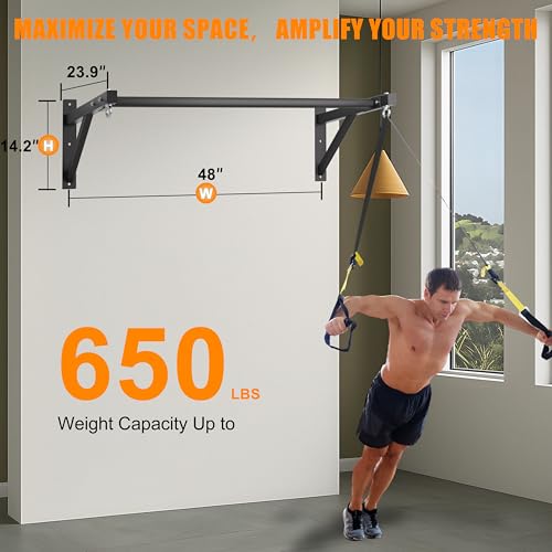 HWOOUSA Pull Up Bar Wall Mounted, Heavy Duty 650 lbs Capacity Chin Up Bar, 48" Multi-Grip Strength Training Pull-up Bars, ...
