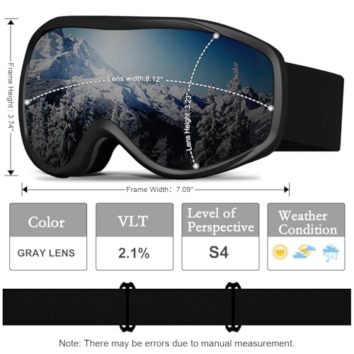 VEWOE Ski Goggles OTG for Men Women, Anti-Fog Snowboard Goggles UV400 Protection Snow Goggles for Adult Youth