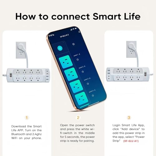 Smart Power Strip, Yozisital Surge Protector with 6 Smart Outlets and 4 USB Ports, 5FT Flat Plug Extension Cord for Home O...