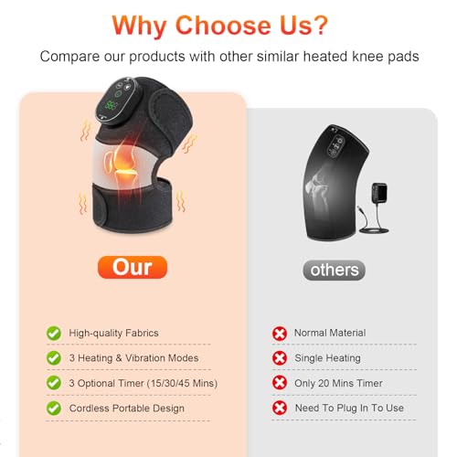 Cordless Heated Knee Massager, FSA Eligible 3-in-1 Electric Massager with Heating Pad for Elbow Shoulder Pain Relief Wrap ...