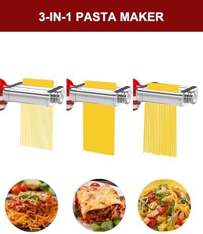 3IN1 Pasta Maker Attachment for All KitchenAid Mixers, Pasta Attachment Includes Pasta Sheet Roller, Spaghetti Cutter & Fettuccine Cutter, with Cleaning Brush
