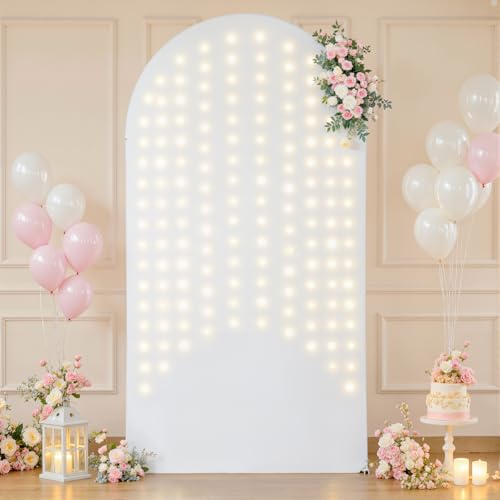 White Arch Cover with Lights String 7.2ft Spandex Wedding Arch Backdrop Cover with Lights for Birthday Party Bridal Baby S...