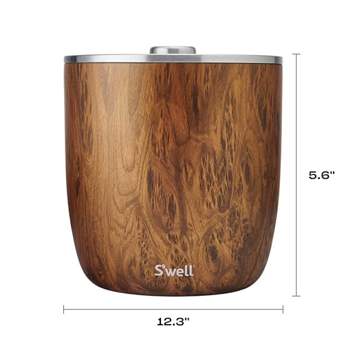 S'well Stainless Steel Ice Bucket XL, 100oz, Teakwood, Includes Lid And Scoop, Triple Layered Vacuum Insulated Container K...