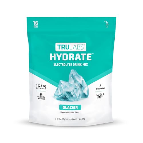TRULABS Hydrate - Glacier. Sugar Free Electrolytes Hydration Packets. Each Serving Contains 1422 mg of Electrolytes &19 Vi...