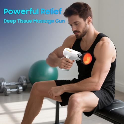Massage Gun with Heat – Powerful Deep Tissue Massager, Handheld Mini Massage Gun for Full-Body Muscle Relief, Adjustable S...