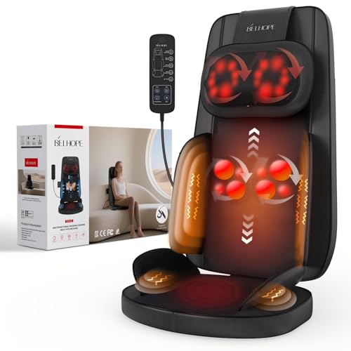 belhope Shiatsu Neck and Back Massager with Heat, 4D Kneading Back Massager for Pain Relief Deep Tissue, Comfortable Back ...