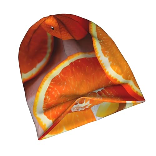 bnvaab Fresh Orange Fruit Print Beanie Hat for Men and Women Stretchy Slouchy Winter Warm Cap Headwear Accessory