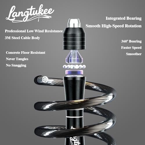 LANGETUKEE Speed Jump Rope - Professional Aluminum Alloy Skipping Rope with 360° Bearings - Adjustable 4mm Steel Cable for...