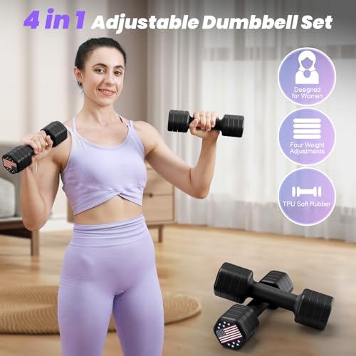 Zempox Adjustable Dumbbell Set of 2, 4 in 1 Hand Weights for Women at Home, 5 lb Weights Dumbbells set of 2, Each 2lb 3lb ...