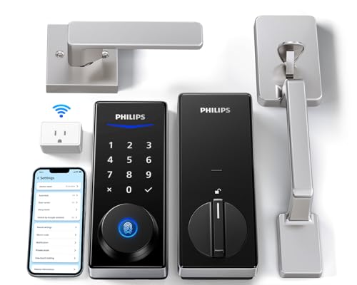 Philips Wi-Fi Smart Lock with Handle, Keyless Entry Keypad Door Lock with Handle, Front Door Deadbolt Set with Gateway, Ap...