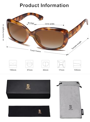 SOJOS Vintage Square Sunglasses for Women Polarized UV Protection Havana Frame SJ2111