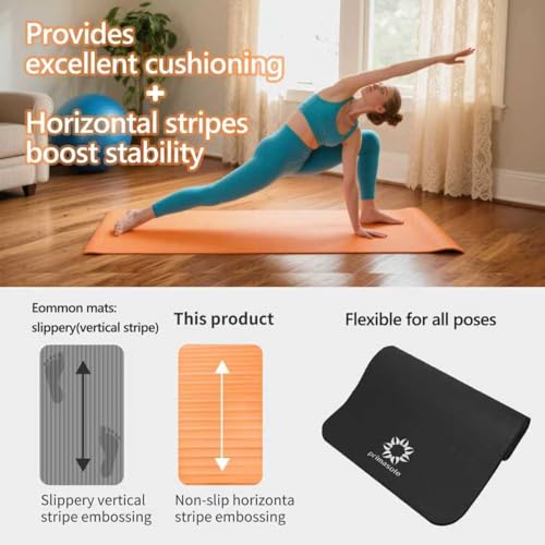 Primasole Thick Yoga Mat, 1/2-Inch Extra Thick NBR Mat with Enhanced Stability - Textured Design, Lightweight Mat with Car...