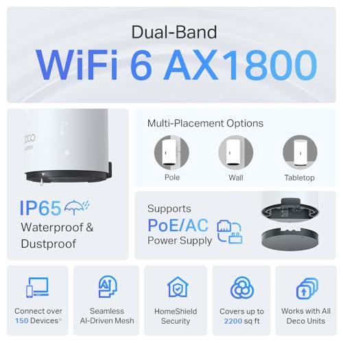 TP-Link Deco X20-OUTDOOR AX1800 Dual-Band Wi-Fi 6 Outdoor Mesh WiFi Extender Unit | Up to 2,200 sq.ft| 2 Gigabit PoE+ Port...