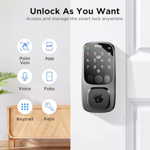TCL D1 Pro Palm Vein Smart Lock, Keyless Entry Door Lock, Upgraded Rechargeable Battery, Front Door Smart deadboalt, App R...