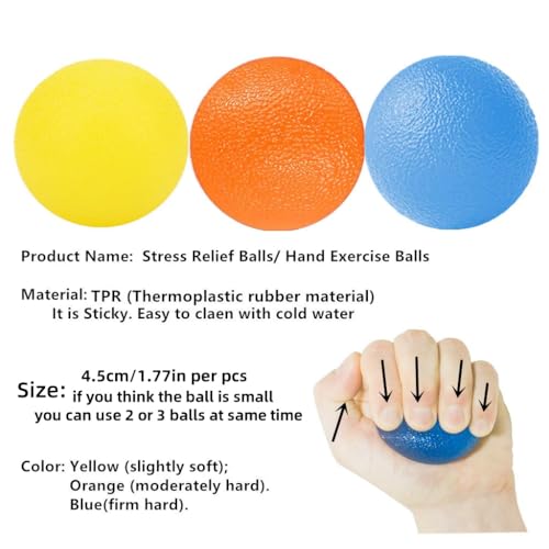 FMELAH 3 Resistance Levels Hand Exercise Balls, Stress Balls for Adults, Squeeze Balls for Physical Therapy, Hand Grip Str...