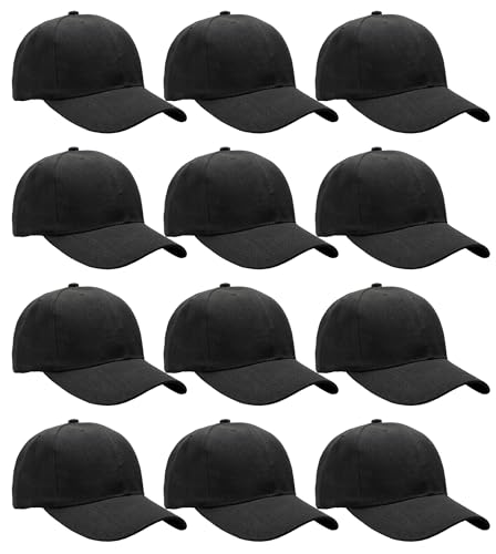 Falari Wholesale Bulk Lot 12-Pack Baseball Cap Adjustable Size Plain Blank Solid Color