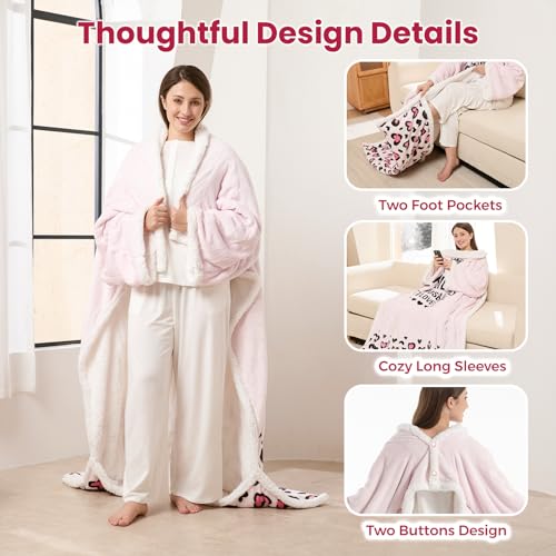 Wearable Heated Blanket for Women, Unique Christmas Birthday Gift for Wife, Electric Throw Blanket with Sleeves, Foot Pock...