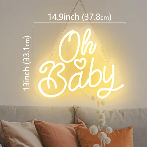 Oh Baby Neon Sign for Wall Decor, Baby Shower Neon Sign with Dimmer, Warm White Led Light for Bedroom Decor, Wall Decorati...