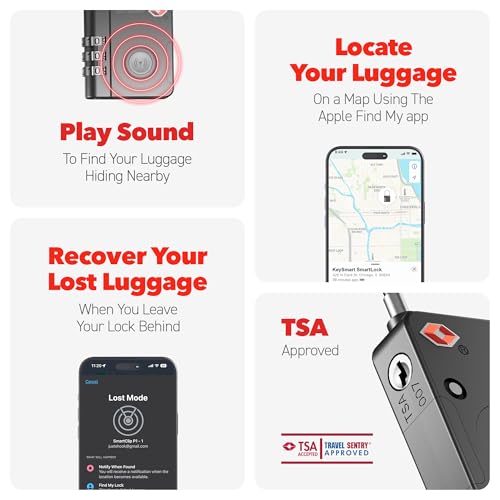 KeySmart SmartLock Tracking Luggage Locks, TSA Locks for Luggage, GPS Tracker, Combination Lock Compatible with Apple Find...