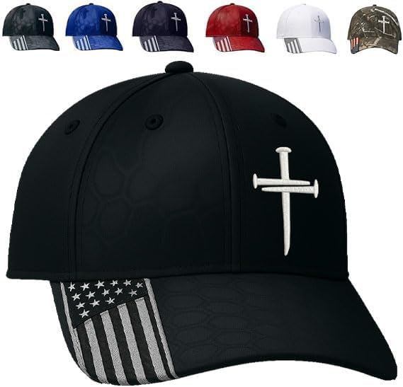 Adjustable Jesus 3 Nail Cross Hat with American Flag