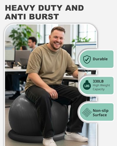Trideer Exercise Ball for Office Desk, Yoga Ball Chair to Relieve Back Pain, Stability & Fitness Ball Seat with Base, Home...