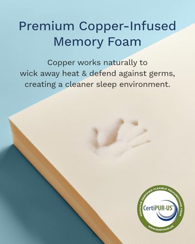ViscoSoft 4 Inch Active Cooling Memory Foam Mattress Topper King - Select Copper-Infused Mattress Pad