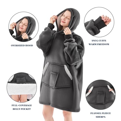 NORD ECO Wearable Blanket Hoodie, Oversized Sherpa Fleece Sweatshirt Blanket with Giant Pockets & Sleeves for Adult, Cozy ...