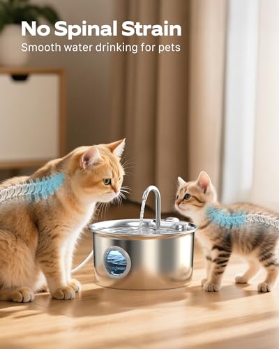 Cat Water Fountain Stainless Steel: Cat Fountain for Drinking - 88oz/2.6L Pet Water Fountain for Cats Indoor - Quiet Cats ...