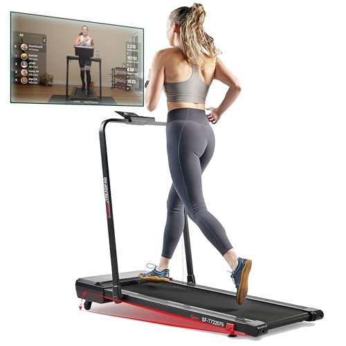 Sunny Health & Fitness Sleek Compact Smart Treadpad Treadmill with 6-Level Auto Incline, Remote Control, Shock Absorption,...