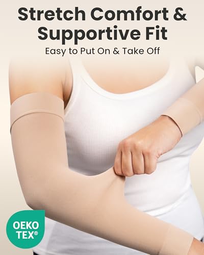 KEMFORD Compression Lymphedema Arm Sleeves for Women - 1 Pair, Black - Medical Arm Brace for Swelling, Edema, Circulation