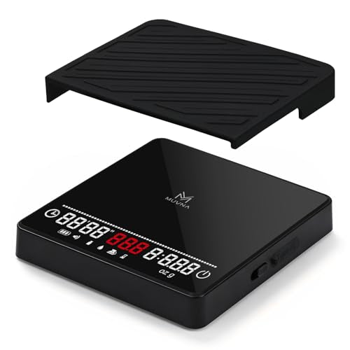 MUVNA Espresso Mini Coffee Scale with Timer & Flow Rate Indicator - 2kg/0.1g Precision Digital Scale with Waterproof Silic...