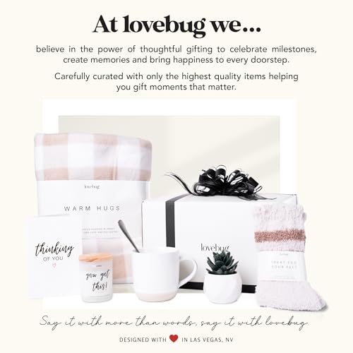 lovebug Get Well Soon Gift Basket for Women – After Surgery Gifts, Feel Better Care Package with Blanket, Candle, Socks, M...
